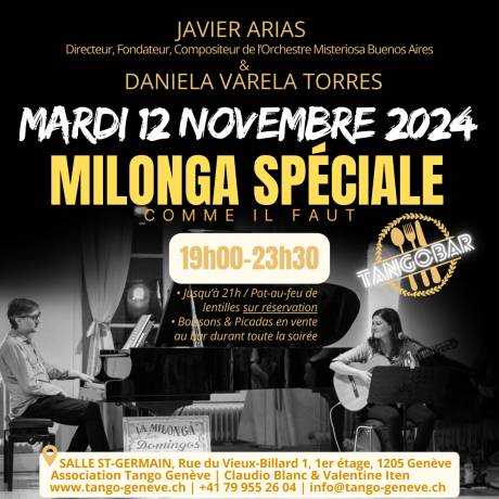 Mardi 12 novembre 2024 / Milonga avec el Duo Javier Arias et Daniela Varela Torres