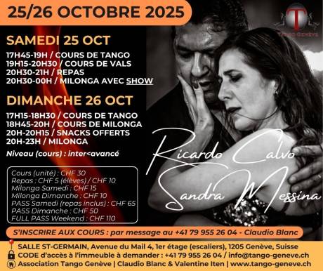 Samedi 25 &amp; Dimanche 26 octobre 2025 / Stage &amp; Milongas avec les Maestros