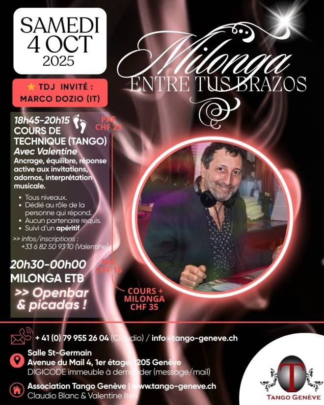Samedi 4 octobre 2025 / Stage de Tango &amp; Milonga Entre tus Brazos